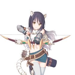 Rule 34 | animal ears, arrow (projectile), black hair, bow (weapon), cat ears, cat tail, gradient hair, long hair, multicolored hair, official art, princess connect!, shiori (princess connect!), tachi-e, tail, thighhighs, transparent background, vambraces, weapon, white hair, white thighhighs