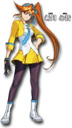 Rule 34 | 1girl, ace attorney, ankle boots, athena cykes, badge, between breasts, black gloves, black pantyhose, blue eyes, blue necktie, boots, breasts, brown hair, capcom, character name, crescent moon, cropped jacket, earrings, edaki shin&#039;ya, fingerless gloves, fingernails, full body, fuse takuro, gloves, hair between eyes, hair ribbon, hand on own hip, head tilt, impossible clothes, impossible shirt, jacket, jewelry, long hair, looking at viewer, miniskirt, moon, necktie, official art, open clothes, open jacket, pantyhose, partially fingerless gloves, phoenix wright: ace attorney - dual destinies, pleated skirt, ribbon, ringed eyes, shadow, shirt, side ponytail, single earring, single glove, skirt, smile, smiley face, solo, transparent background, very long hair, yellow skirt