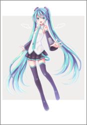 Rule 34 | 1girl, aqua eyes, aqua hair, asato727, boots, detached sleeves, hatsune miku, highres, long hair, necktie, open mouth, skirt, solo, thigh boots, thighhighs, twintails, very long hair, vocaloid