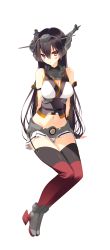 Rule 34 | 10s, 1girl, arikawa satoru, bare shoulders, black hair, blush, breasts, brown hair, elbow gloves, fingerless gloves, gloves, hairband, headgear, kantai collection, long hair, medium breasts, nagato (kancolle), personification, red eyes, simple background, sitting, solo, thighhighs, white background