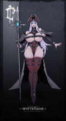 Rule 34 | absurdres, boots, breasts, highres, huge breasts, l axe, polearm, sally whitemane, spear, warcraft, weapon, white hair, world of warcraft