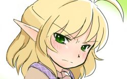 Rule 34 | 1girl, [], ahoge, akthree0, animated, animated gif, blonde hair, blush, ear wiggle, female focus, frown, green eyes, imageboard desourced, mizuhashi parsee, non-web source, pointy ears, portrait, short hair, solo, touhou, tsundere
