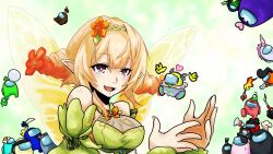 Rule 34 | 1girl, among us, blonde hair, breasts, butterfly wings, drill hair, fairy, fairy wings, fire emblem, fire emblem heroes, hair vines, highres, insect wings, large breasts, leaf bracelet, napa-napa, nintendo, peony (fire emblem), plant hair, twin drills, wings, wrist wrap