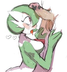 Rule 34 | 1boy, 1girl, blush, breasts, censored, colored skin, completely nude, creatures (company), drooling, erection, game freak, gardevoir, gen 3 pokemon, green hair, green skin, hands up, heart, heart-shaped pupils, heart censor, interspecies, large breasts, looking up, lower body, multicolored skin, nintendo, nose blush, nude, onikuman, open mouth, penis, penis awe, pokemon, pokemon (creature), pokephilia, red eyes, saliva, short hair, simple background, sketch, solo focus, standing, sweat, symbol-shaped pupils, tears, testicles, tongue, tongue out, two-tone skin, upper body, white background, white skin