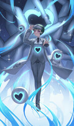 Rule 34 | 1girl, absurdres, black necktie, blindfold, blindfold lift, blue star, closed mouth, coat, collared shirt, e.g.o (project moon), employee (project moon), full body, green hair, grey coat, grey pants, grey vest, haro (haro 339), heart, heart print, highres, lobotomy corporation, long sleeves, looking at viewer, necktie, pants, project moon, purple eyes, shirt, short hair, sidelocks, sparkle, vest, white shirt