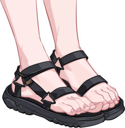 1girl ayakashi_triangle black_footwear commission feet feet_only foot_focus footwear_focus kazamaki_matsuri_(female) nail_polish nanase_young pink_nails pixiv_commission sandals simple_background solo toenail_polish toenails white_background