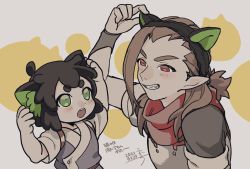 Rule 34 | 2boys, animal ears, arms up, bad id, bad twitter id, black hair, brown hair, cat boy, cat ears, child, dated, drruraguchi, fake animal ears, highres, long hair, luo xiaohei, luo xiaohei (human), luo xiaohei zhanji, luozhu (the legend of luoxiaohei), multiple boys, pointy ears, red eyes, short hair, short sleeves