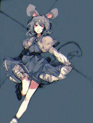 Rule 34 | 1girl, animal ears, bloomers, capelet, dowsing rod, dress, grey dress, grey hair, long sleeves, mouse ears, mouse tail, nazrin, red eyes, sketch, smile, solo, tail, tian (my dear), touhou, underwear