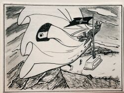 Rule 34 | cliff, cloud, coat, crocodile (one piece), edward newgate, feet, flag, graphite (medium), grave, greyscale, inochichi, jolly roger, marker (medium), monochrome, ocean, one piece, out of frame, outdoors, planted, planted spear, polearm, shoes, single shoe, spear, symbolism, tombstone, traditional media, waves, weapon, whitebeard pirates jolly roger