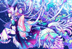 Rule 34 | 1girl, blue eyes, blue hair, blue theme, breasts, bug, butterfly, dress, flower, hair flower, hair ornament, insect, matching hair/eyes, original, profile, smile, solo, zippo (3756c)