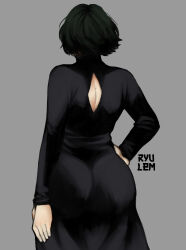 Rule 34 | 1girl, ass, black dress, black hair, dress, from behind, fubuki (one-punch man), hand on own hip, highres, huge ass, one-punch man, ryulem