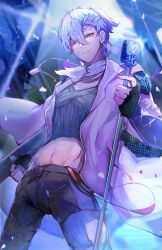 Rule 34 | 1boy, absurdres, alternate costume, highres, idol, looking at viewer, male focus, niarss, official alternate costume, punishing: gray raven, solo, spotlight, stage, stage lights, wanshi (punishing: gray raven)