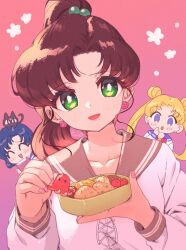 Rule 34 | bishoujo senshi sailor moon, eating, food, green eyes, kino makoto, mizuno ami, takoyaki, tsukino usagi