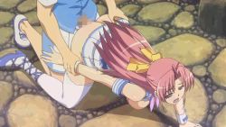 Rule 34 | 10s, animated, animated gif, aoi matsuri, bouncing breasts, breasts, censored, clothed sex, clothes lift, doggystyle, from above, hair ribbon, onsen, outdoors, pink hair, ribbon, sex, sex from behind, skirt, skirt lift, thighhighs, tropical kiss, uniform