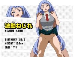 Rule 34 | 1boy, 1girl, blue eyes, blue hair, boku no hero academia, censored, clothed sex, hadou nejire, hetero, holding hands, long hair, looking at viewer, mr trace mosha, school uniform, sex, sex from behind, solo focus, standing
