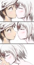 Rule 34 | 1boy, 1girl, absurdres, artist request, hetero, highres, ico, ico (character), kiss, short hair, simple background
