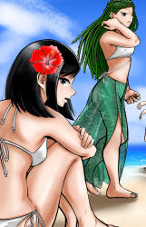 Rule 34 | 3girls, arm at side, armpits, artist request, ass, back, back-tie bikini, backboob, barefoot, beach, bikini, black eyes, black hair, boku no hero academia, breasts, clenched hands, collarbone, day, expressionless, eyelashes, feet, female focus, fingernails, flower, flower on head, from behind, from side, full body, ghost pose, green hair, groin, hand up, highres, hugging own legs, knees to chest, kodai yui, legs, long hair, looking at viewer, looking back, medium breasts, medium hair, midriff, multiple girls, navel, neck, ocean, outdoors, parted bangs, parted lips, profile, sarong, serious, shiny clothes, shiny skin, shiozaki ibara, shoulder blades, side-tie bikini bottom, sideboob, sidelocks, sitting, sky, summer, swimsuit, thighs, toenails, toes, turning head, white bikini, yanagi reiko
