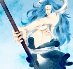 Rule 34 | 1boy, blue hair, fukaboshi, male focus, merman, monster boy, one piece, polearm, prince, solo, trident, weapon