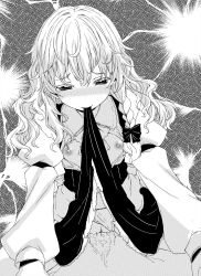 Rule 34 | 1girl, braid, censored, cleft of venus, clothes in mouth, clothes lift, clothing aside, flat chest, greyscale, kaneru, kirisame marisa, long hair, monochrome, mouth hold, nipples, panties, panties aside, penis, pussy, sex, skirt, skirt in mouth, skirt lift, solo, touhou, uncensored, underwear, upskirt