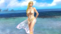 Rule 34 | 1girl, 3d, beach, blonde hair, blue eyes, braid, breasts, cleavage, dead or alive, dead or alive 5, female focus, helena douglas, highres, large breasts, long hair, ocean, official art, official wallpaper, solo, tecmo, wallpaper
