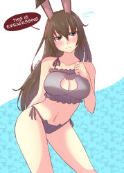 Rule 34 | 1girl, absurdres, animal ears, blush, breasts, brown hair, cat lingerie, cleavage cutout, clothing cutout, english text, flying sweatdrops, frown, highres, meme attire, navel, panties, rabbit ears, rwby, side-tie panties, solo, underwear, velvet scarlatina, z666ful