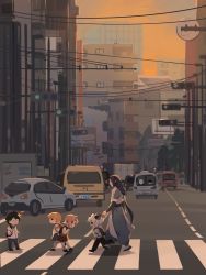Rule 34 | 2girls, 3boys, a&#039;gen (the legend of luoxiaohei), black hair, building, crosswalk, highres, likosloki, long hair, long sleeves, luo xiaobai, luo xiaohei, luo xiaohei (human), luo xiaohei zhanji, multiple boys, multiple girls, outdoors, power lines, road, shadow, shanxin (the legend of luoxiaohei), short sleeves, very long hair, wide shot, wuxian (the legend of luoxiaohei)