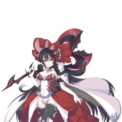 Rule 34 | axe, black hair, bonnet, highres, holding, holding axe, holding weapon, ilya (princess connect!), long hair, looking at viewer, official art, princess connect!, red eyes, transparent background, very long hair, weapon