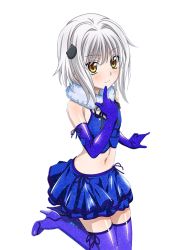 Rule 34 | 10s, 1girl, blue footwear, blue gloves, blue ribbon, blue shirt, blue skirt, blue thighhighs, blush, boots, cat hair ornament, crop top, elbow gloves, finger to mouth, gloves, hair ornament, high heel boots, high heels, high school dxd, index finger raised, layered skirt, midriff, navel, ribbon, shiny clothes, shiny skin, shirt, short hair with long locks, sidelocks, silver hair, skirt, sleeveless, sleeveless shirt, smile, solo, stomach, tank top, thigh boots, thighhighs, toujou koneko, transparent background, yellow eyes, zettai ryouiki