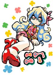 Rule 34 | + +, 1girl, armlet, bracelet, cross-shaped pupils, flower, hair flower, hair ornament, high heels, highres, jewelry, lots of jewelry, lying, multicolored hair, nia teppelin, panty &amp; stocking with garterbelt, parody, shoes, sketch, skirt, smile, solo, style parody, symbol-shaped pupils, tagro, tengen toppa gurren lagann, two-tone hair