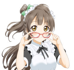 Rule 34 | 10s, 1girl, bad id, bad pixiv id, bespectacled, blush, bow, brown eyes, brown hair, glasses, hair bow, long hair, looking at viewer, love live!, love live! school idol project, maid, minami kotori, nnaoki, smile, solo