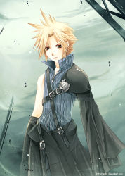 Rule 34 | 00s, 1990s (style), 1boy, blonde hair, cloud strife, final fantasy, final fantasy vii, final fantasy vii advent children, male focus, outdoors, sky, solo, watermark