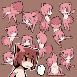 Rule 34 | ..., 1girl, animal ears, character sheet, flat chest, kubocha, kubota, no nipples, nude, open mouth, original, short hair, simple background, smile, solo, tail