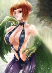 Rule 34 | 1girl, bird girl, breasts, claws, duel monster, feathers, harpie lady, harpie lady sisters, harpy, large breasts, monster girl, ogura anko, orange hair, wings, yu-gi-oh!, yu-gi-oh! duel monsters