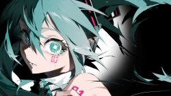 Rule 34 | 1girl, facial tattoo, green eyes, green hair, hatsune miku, headphones, highres, jiu ye sang, looking at viewer, non-web source, open mouth, shoulder tattoo, tagme, tattoo, tears, twintails, vocaloid