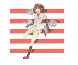Rule 34 | 1girl, absurdres, black gloves, brown eyes, brown hair, cannon, full body, gadjah mada, gloves, highres, looking at viewer, nyxview, original, rigging, shoes, socks, solo, torpedo tubes, turret, uniform, world of warships