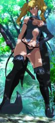 Rule 34 | 10s, 1girl, absurdres, armor, blonde hair, breasts, elina (queen&#039;s blade), female focus, forest, highres, long image, nature, outdoors, plant, queen&#039;s blade, queen&#039;s blade rebellion, sky, smile, solo, standing, tall image