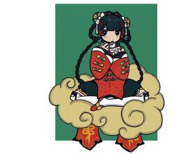 Rule 34 | 1girl, aomida, baozi, bow, braid, braided hair rings, chinese clothes, chopsticks, closed mouth, crossed legs, double bun, floral print, food, full body, gradient hair, hair bun, hair rings, holding, holding chopsticks, long hair, long sleeves, multicolored hair, nijisanji, official alternate costume, on cloud, red footwear, red hair, shoes, sitting, socks, solo, tsukino mito, tsukino mito (china dress), twin braids, very long hair, virtual youtuber, white bow, white socks, wide sleeves