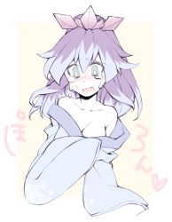 Rule 34 | 10s, 1girl, bad id, bad pixiv id, bare shoulders, blue hair, blush, breasts, cropped torso, crying, crying with eyes open, fubukihime, green eyes, heart, high ponytail, japanese clothes, kiitos12, kimono, long hair, multicolored hair, open mouth, purple hair, simple background, solo, tears, two-tone hair, upper body, traditional youkai, youkai watch