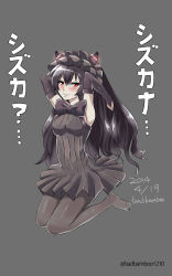 Rule 34 | 10s, 1girl, abyssal ship, artist name, badbamboo, black hair, blush, breasts, commentary request, highres, horns, isolated island oni, kantai collection, lolita fashion, long hair, pantyhose, simple background, smile, solo, translation request