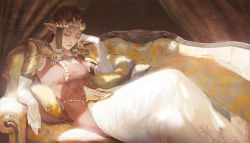 Rule 34 | 1girl, blonde hair, breasts, closed mouth, couch, curtains, day, dress, closed eyes, gloves, hand on own face, highres, indoors, long hair, lying, minami cha, nintendo, on back, princess zelda, sleeping, small breasts, solo, sunlight, the legend of zelda, the legend of zelda: twilight princess