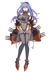 Rule 34 | 12cat, 1girl, anti-aircraft, anti-aircraft gun, blue hair, breast rest, breasts, cannon, comic lo, covered navel, earrings, elbow gloves, gloves, grey thighhighs, hair ornament, helena (warship girls r), highres, jewelry, large breasts, leotard, long hair, low twintails, machinery, official art, radar, red eyes, simple background, solo, thighhighs, turret, twintails, warship girls r, white background