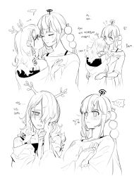 Rule 34 | ..., 2girls, antlers, arrow through heart, blush, ceres fauna, closed eyes, eus ing, flower, greyscale, hair flower, hair ornament, hair over one eye, hand on another&#039;s cheek, hand on another&#039;s face, highres, hololive, hololive english, horns, limiter (tsukumo sana), mole, mole under eye, monochrome, multiple girls, spoken ellipsis, translation request, tsukumo sana, virtual youtuber, yuri