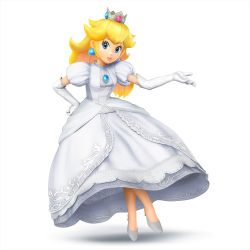 Rule 34 | 1girl, blonde hair, blue eyes, crown, dress, earrings, elbow gloves, gloves, highres, jewelry, looking at viewer, mario (series), nintendo, official art, princess peach, super mario bros. 1, super smash bros., thick lips, third-party edit
