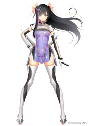 Rule 34 | 1girl, black hair, blue eyes, boots, breasts, closed mouth, commentary request, covered navel, dress, elbow gloves, gloves, hair ornament, hand on own hip, looking at viewer, medium breasts, multicolored hair, original, purple hair, see-through, shiny clothes, short dress, short sleeves, simple background, smile, solo, standing, thigh boots, thighhighs, tony taka, turtleneck, two-tone hair, white background, white footwear, zettai ryouiki