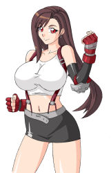 Rule 34 | 1990s (style), 1girl, black hair, breasts, devil-v, final fantasy, final fantasy vii, highres, large breasts, midriff, retro artstyle, simple background, solo, tifa lockhart, white background