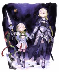 Rule 34 | 2girls, absurdres, armor, bell, black gloves, black legwear, blonde hair, blush, braid, breasts, closed eyes, facing another, fate/grand order, fate (series), gloves, headpiece, highres, holding, holding polearm, holding spear, holding weapon, jeanne d&#039;arc alter (fate), jeanne d&#039;arc (fate), jeanne d&#039;arc (ruler) (fate), jeanne d&#039;arc alter santa lily (fate), large breasts, long hair, multiple girls, open mouth, polearm, sketch, small breasts, smile, snow, sohn woohyoung, spear, teeth, thighhighs, upper teeth only, weapon