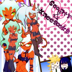 Rule 34 | 10s, breasts, cleavage, colored skin, fangs, glasses, horns, kneesocks (psg), panty &amp; stocking with garterbelt, panty (psg), red skin, scanty (psg), single horn, smile, stocking (psg), tail, wink