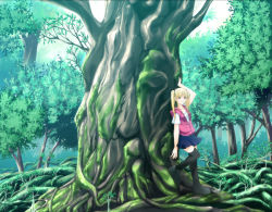 Rule 34 | blonde hair, nature, original, scenery, shizuku (artist), solo, thighhighs, tree, twintails