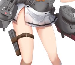 Rule 34 | &gt; &lt;, 10s, 1girl, :3, :d, akizuki (kancolle), anchor, bare legs, buttons, chou-10cm-hou-chan, close-up, closed eyes, head out of frame, kantai collection, legs, lower body, machinery, miniskirt, ohiya, open mouth, pleated skirt, side slit, simple background, skirt, smile, solo, thigh strap, thighs, turret, white background, white legwear, white skirt