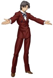 Rule 34 | 1boy, beard, brown hair, facial hair, fate/zero, fate (series), full body, male focus, official art, outstretched arms, short hair, solo, spread arms, takeuchi takashi, tohsaka tokiomi, transparent background